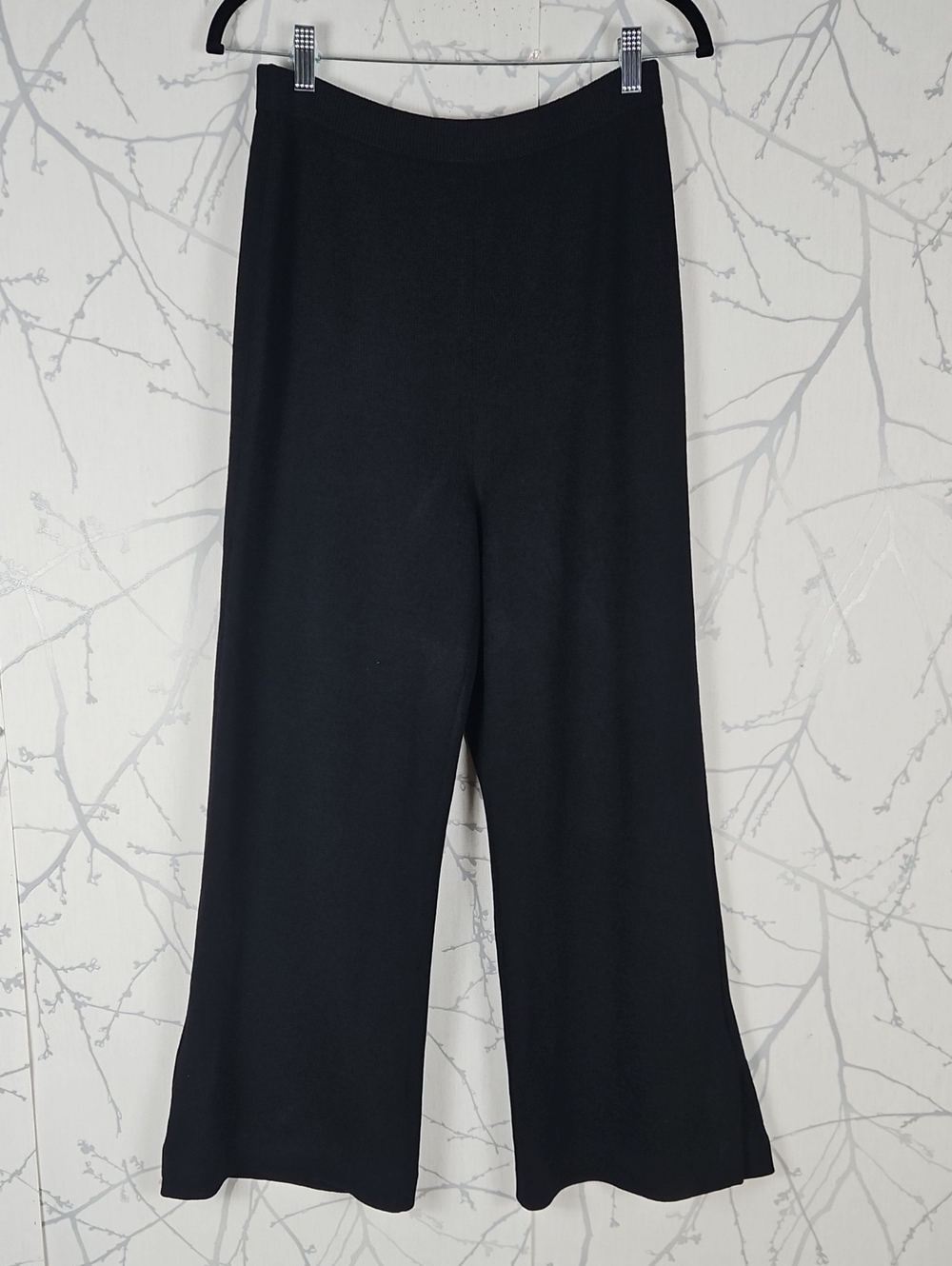 St. John Black 80% Wool Santana Knit Pull On Wide Leg Pants